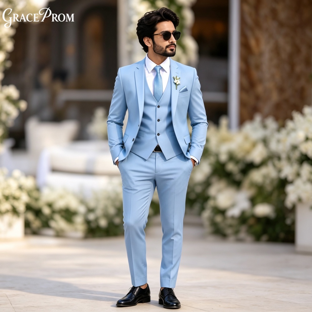Elegant Light Sky Blue 3PCS Me - огляд і ціна Men'S Formal Evening Wear