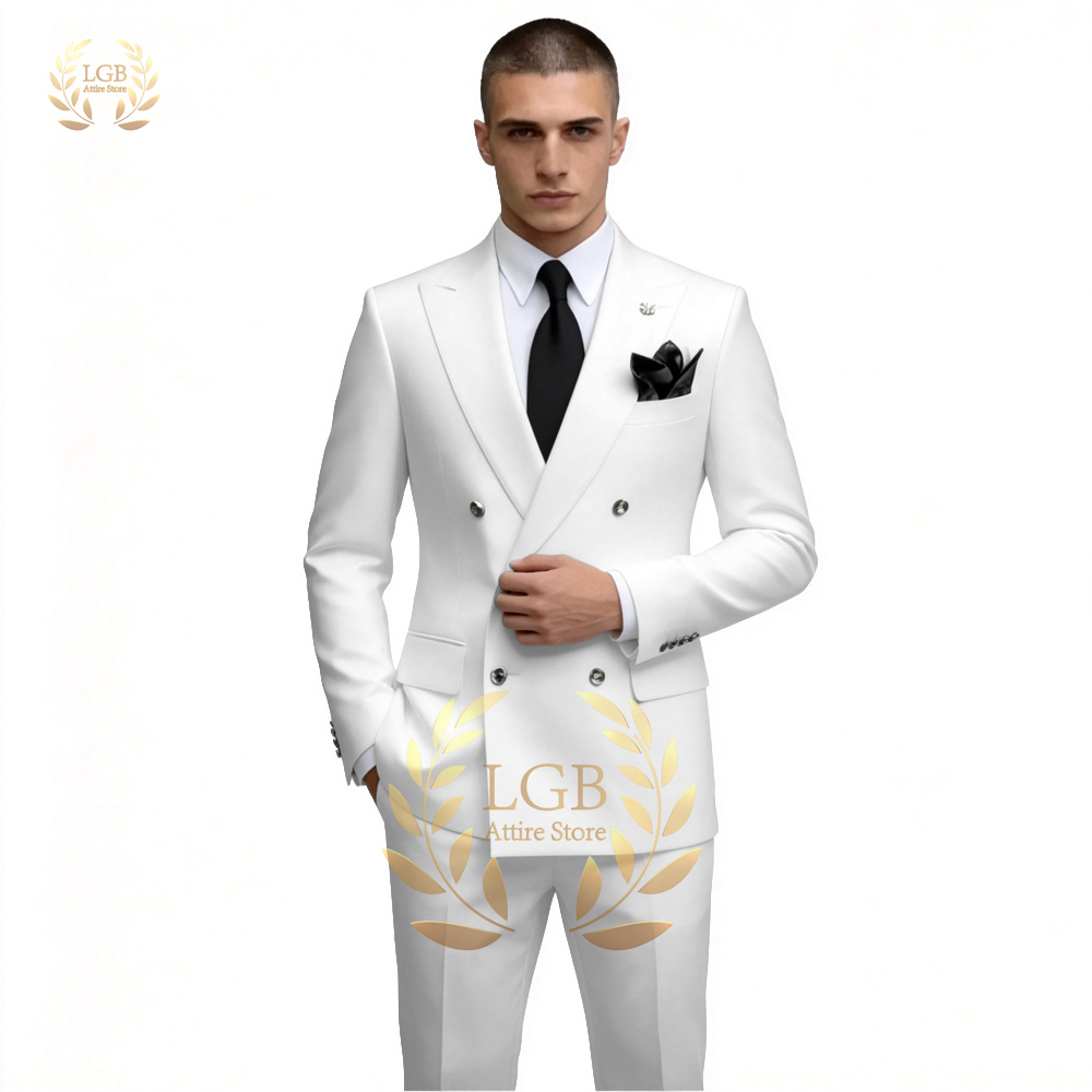 Men's White Double Breasted Su - огляд і ціна Men Formal Wear For Dinner